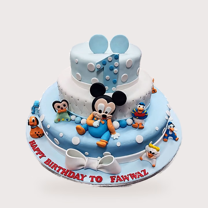 Customized Two-Tier Mickey Mouse Birthday Cake