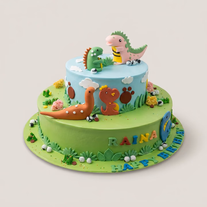 Customized Dinosaur Jungle Birthday Cake