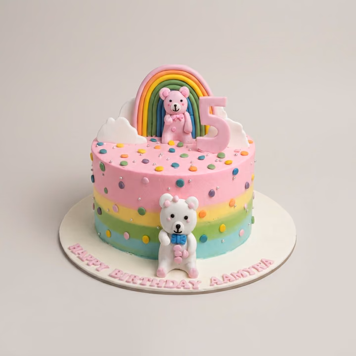Customized Rainbow & Teddy Bear Birthday Cake