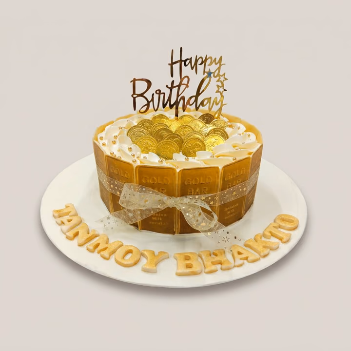 Customized Gold Bar & Coin Birthday Cake