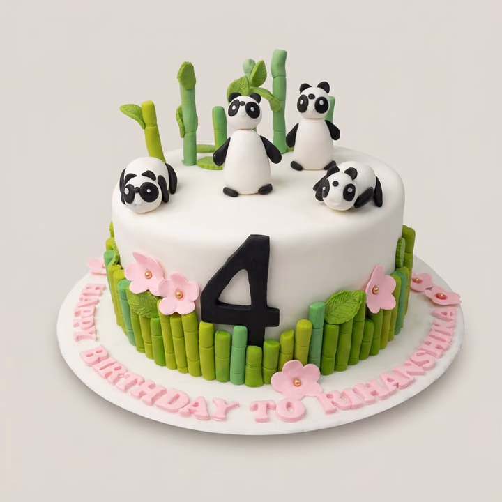 Fondant Panda and Bamboo Theme Cake