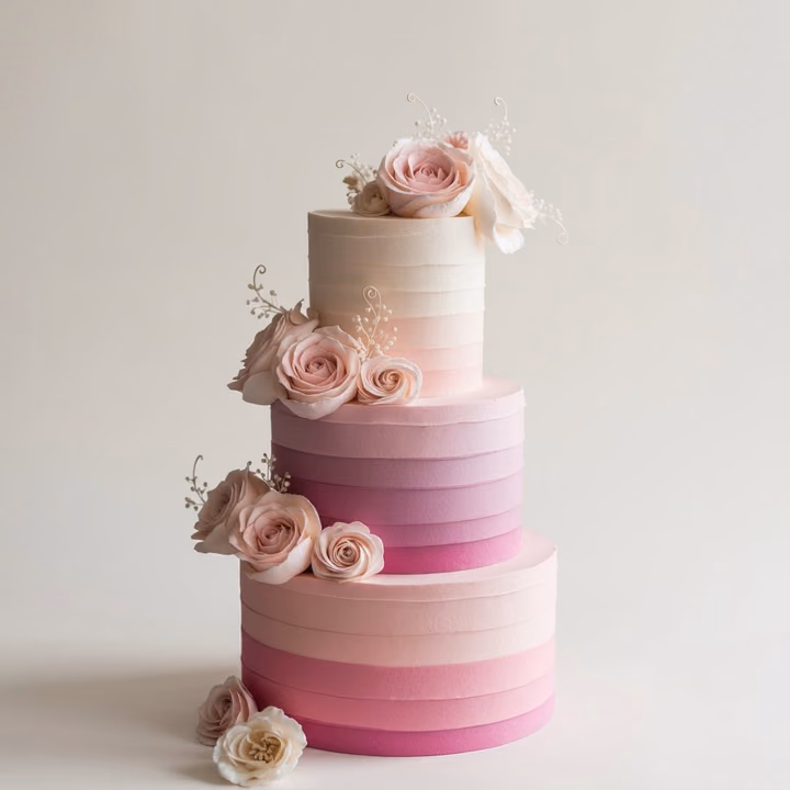 Pink Ombre Floral Elegance Wedding Cake