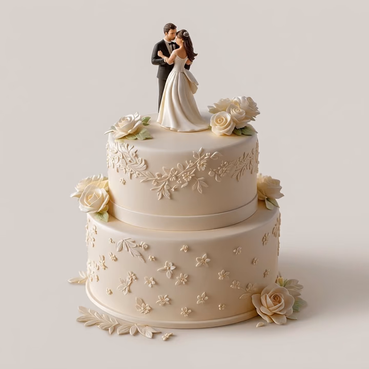 Classic Ivory Lace Bride & Groom Wedding Cake