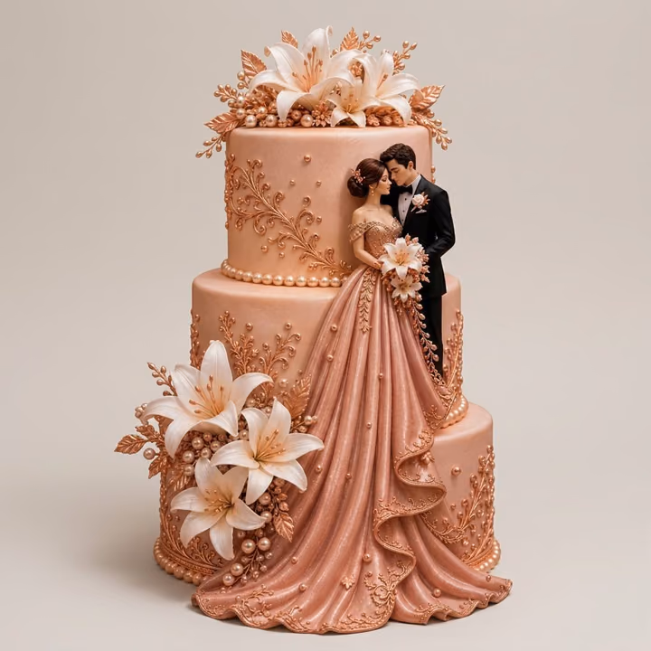 Pastel Pink & Gold Filigree Wedding Cake