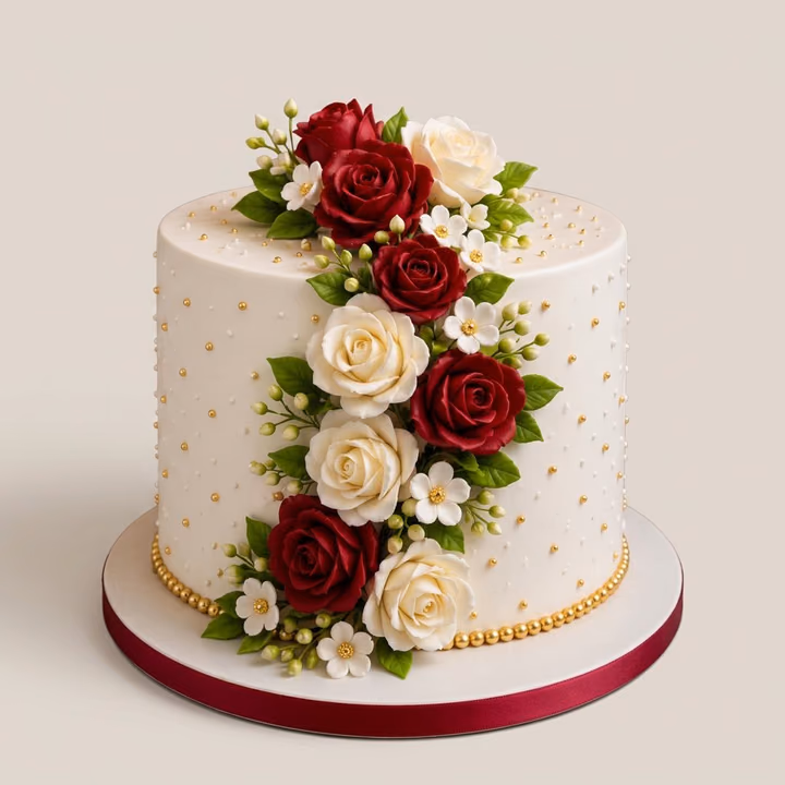 Cascade Rose Floral Masterpiece Engagement Cake
